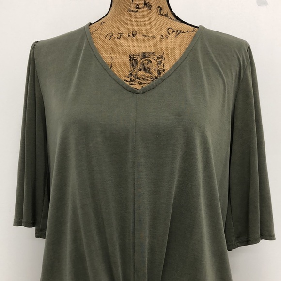 Gyft Tie Front Modal Blouse Army Green Size Medium - Picture 2 of 8